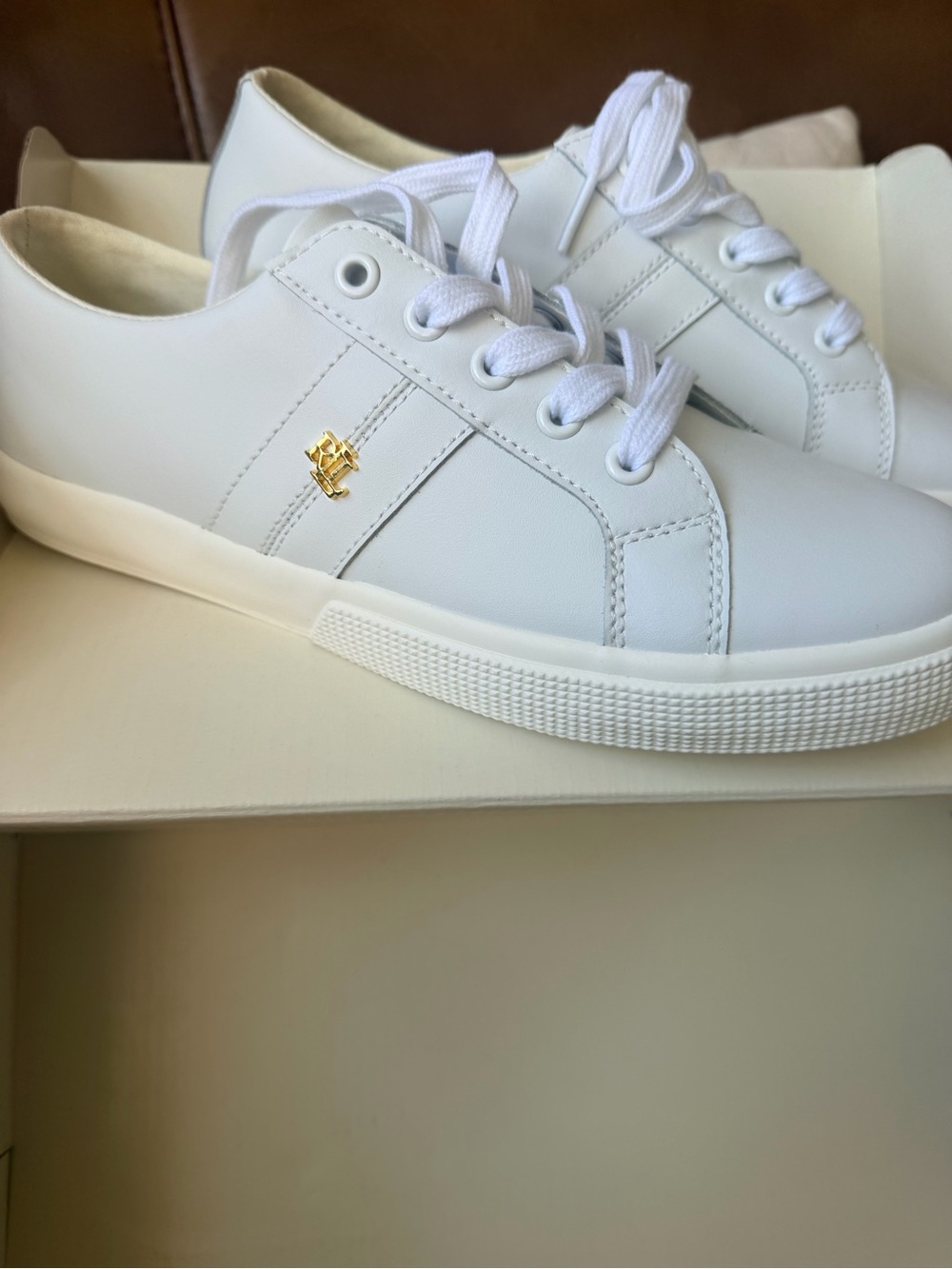 Ralph Lauren White Low-Top Lace-Up Sneakers - Picture 6 of 7